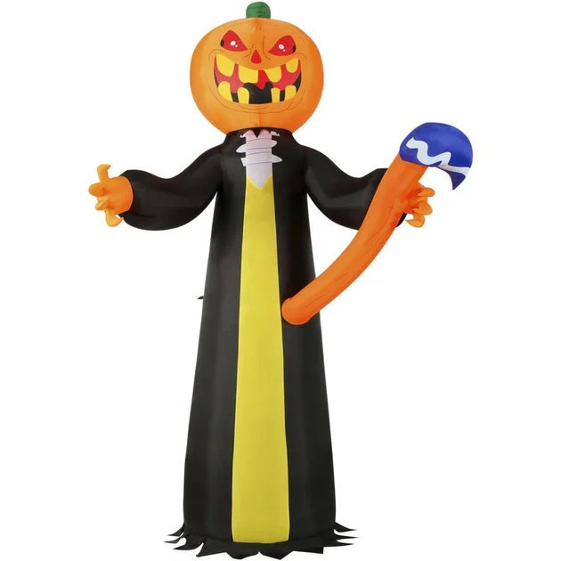 Seasonal Decor Pre-Lit Inflatable Pumpkin Reaper Halloween 10 Feet Black Polyester 1 Piece