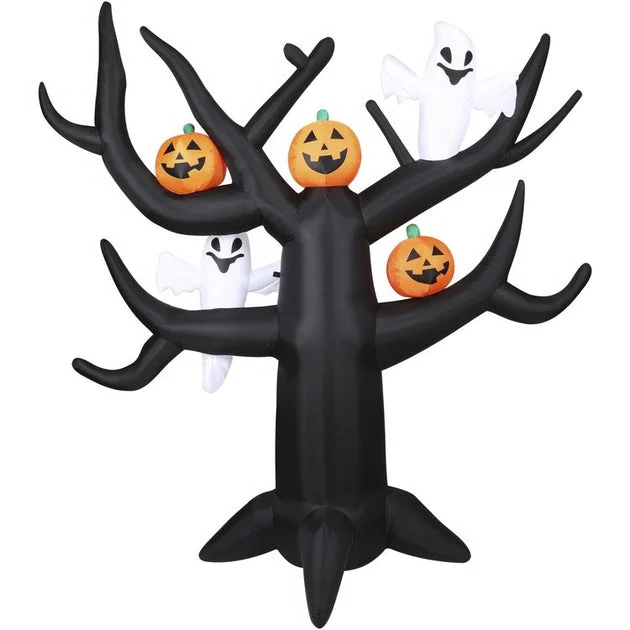 Artificial Tree Inflatable Spooky Tree with Ghosts and Pumpkins 8 Feet Black Polyester Halloween