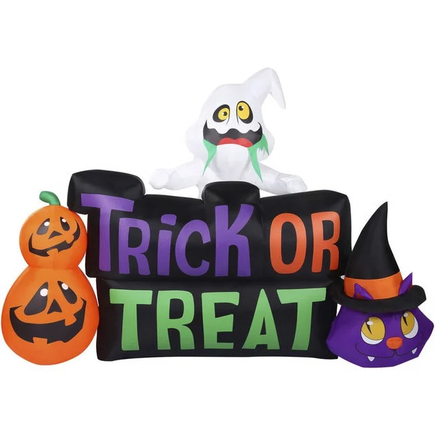 Seasonal Decor Wide Pre-Lit Inflatable Trick or Treat Sign Halloween 8 Feet Black Polyester 1 Piece