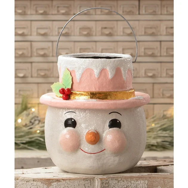 Pastel Holly Hat Snowman Large