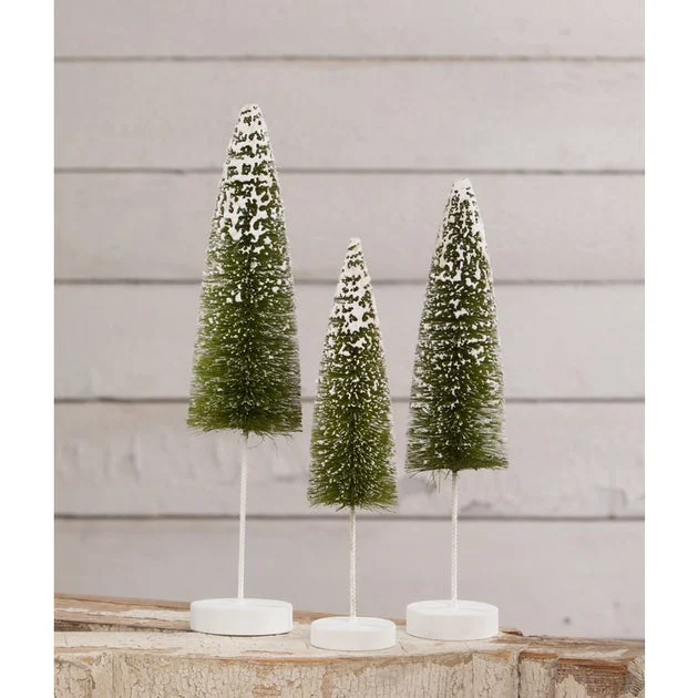 Snow Covered Green Bottle Brush Tree Set of 3