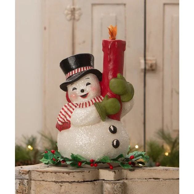 Holly Berry Snowman and Candle