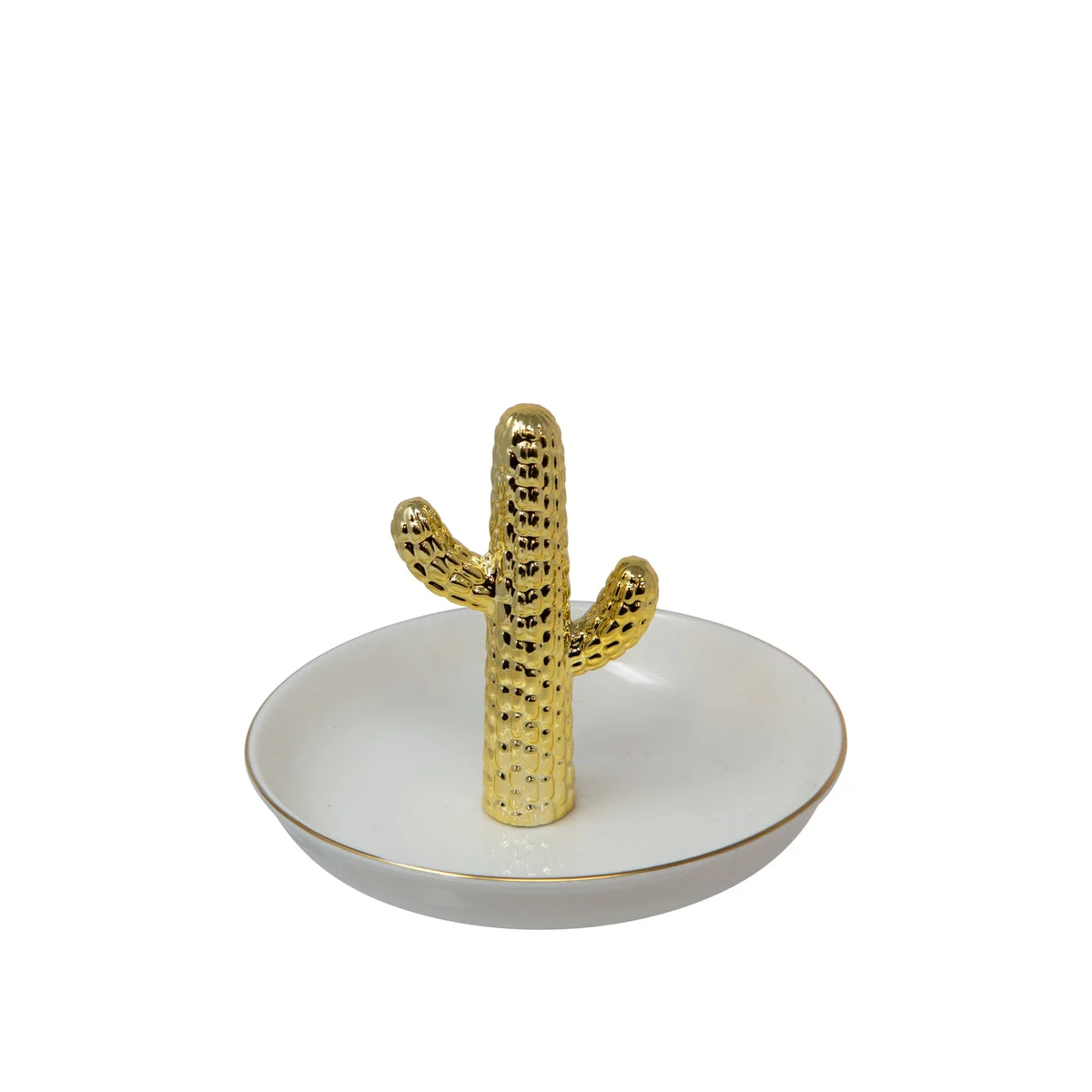 Sagebrook Home Ceramic 6`` Cactus Round Ring Holder, White/Gold