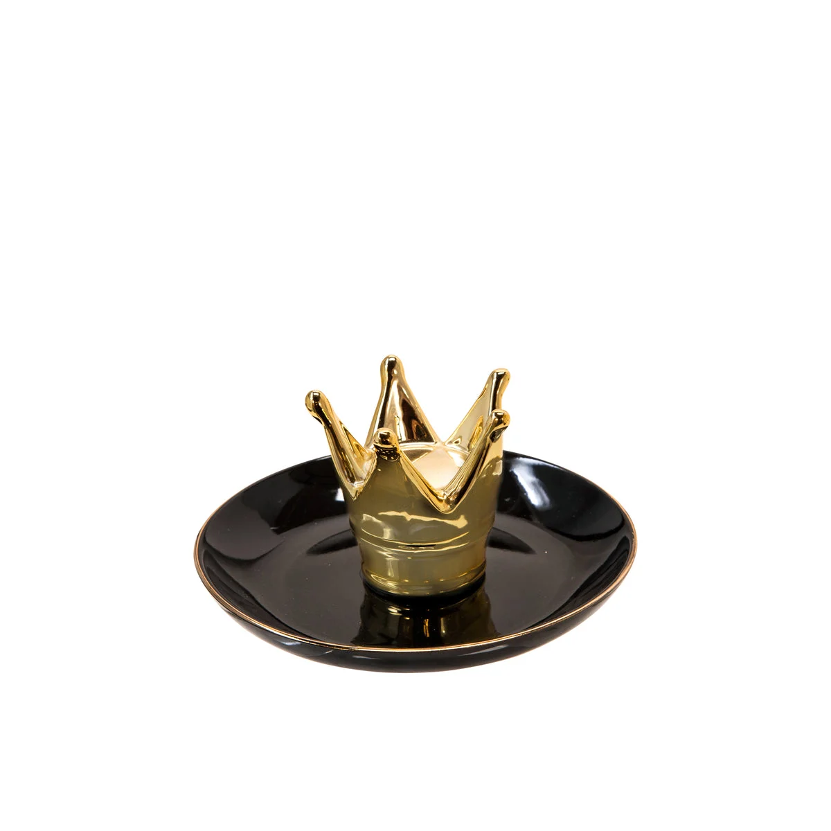 Sagebrook Home Ceramic 6`` Crown Trinket Tray, Black/Gold