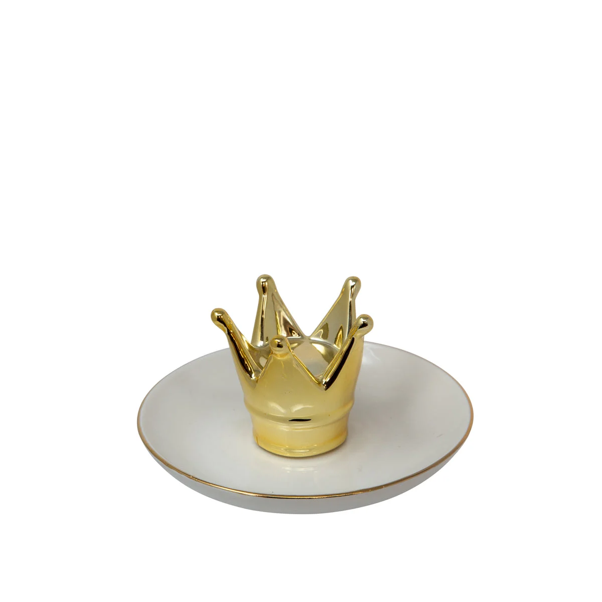 Sagebrook Home 12747-26 6" Ceramic Crown Trinket Tray, White/Gold