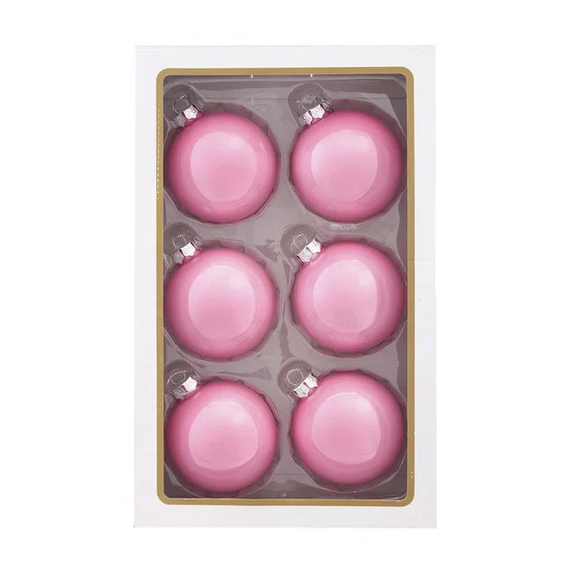 80MM Glass Pearlized Pink Ball Ornaments, 6-Piece Box