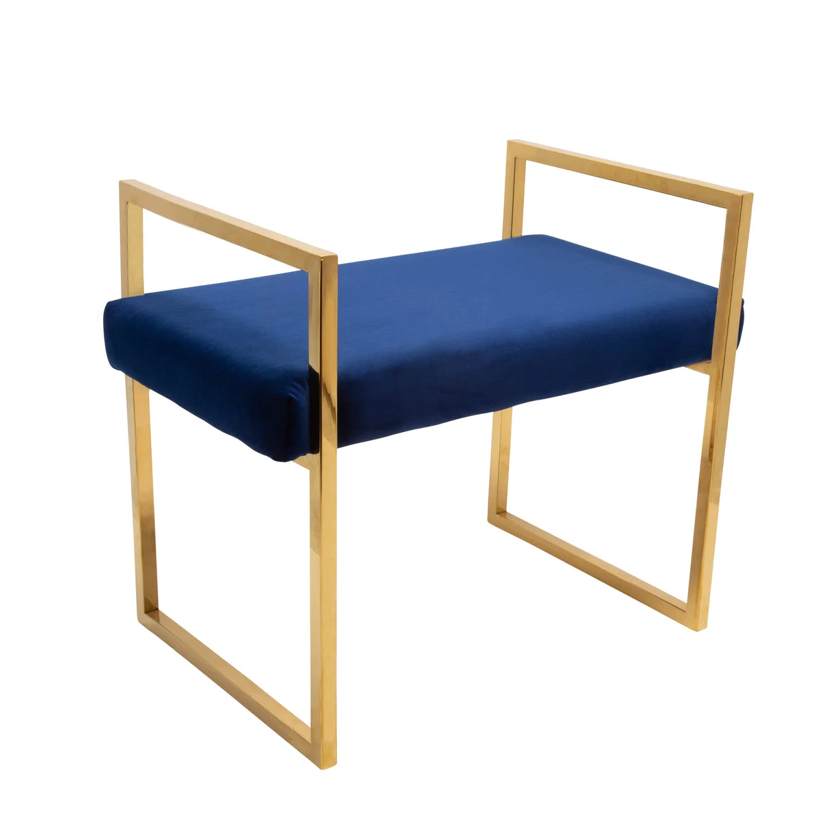 Sagebrook Home Navy/Gold Velveteen Bench W/ Handles
