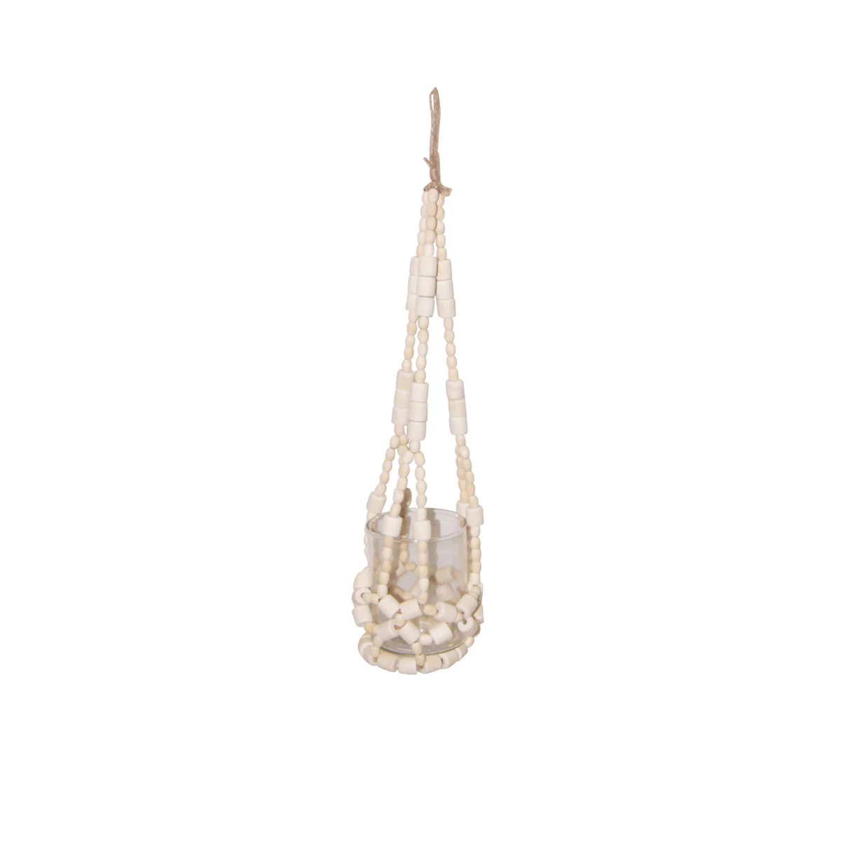 Sagebrook Home Wood Bead Hanging Candle Holder, Ivory