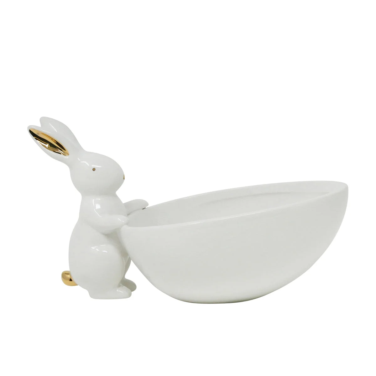 Sagebrook Home White/Gold Dolomite Bunny W/ Bowl
