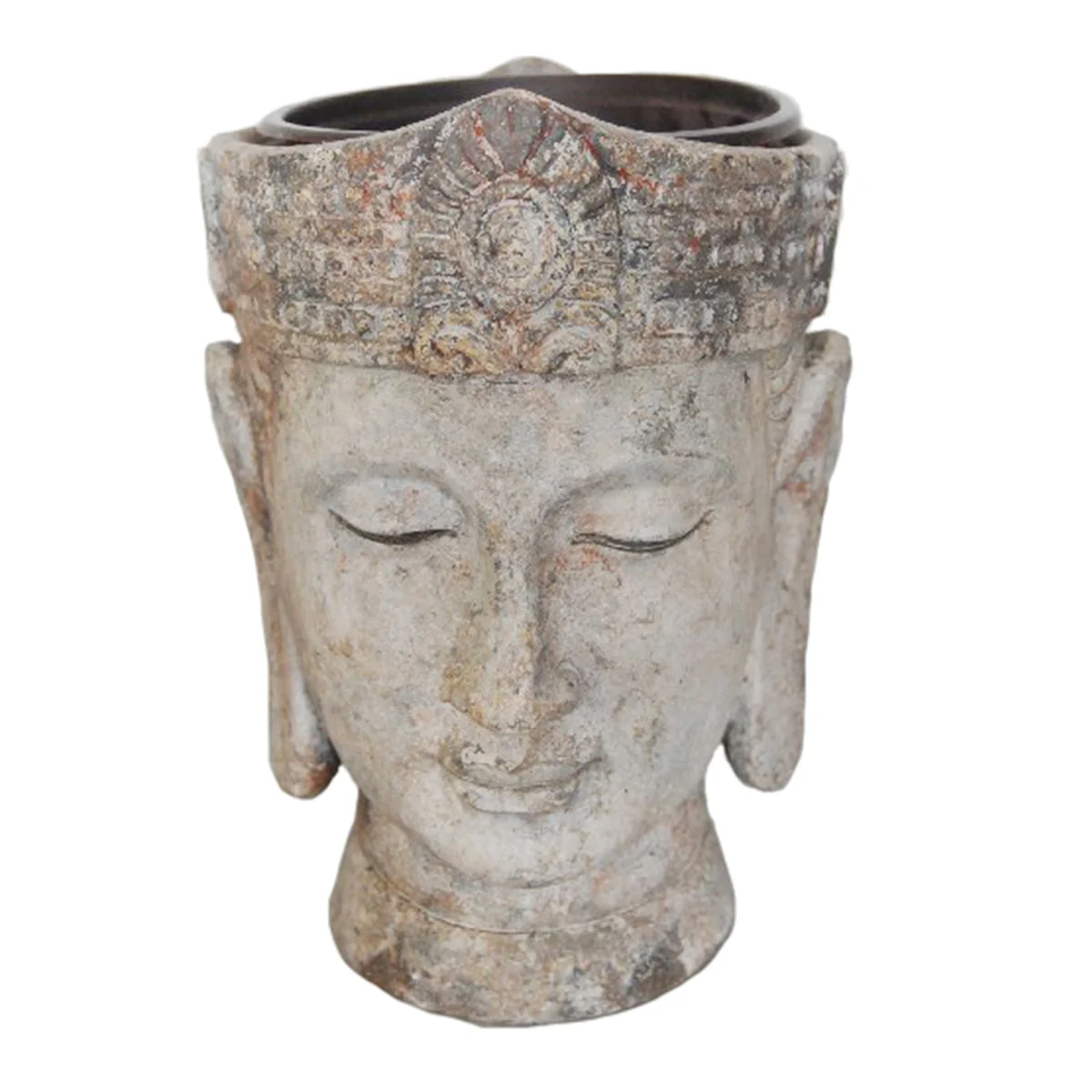 Sagebrook Home Decorative Resin Buddha Head Flower Pot, Stone