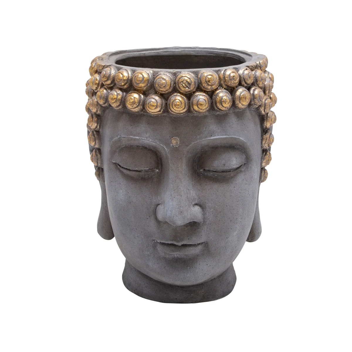 Sagebrook Home Resin Buddha Head Flower Pot, Gray/Gold