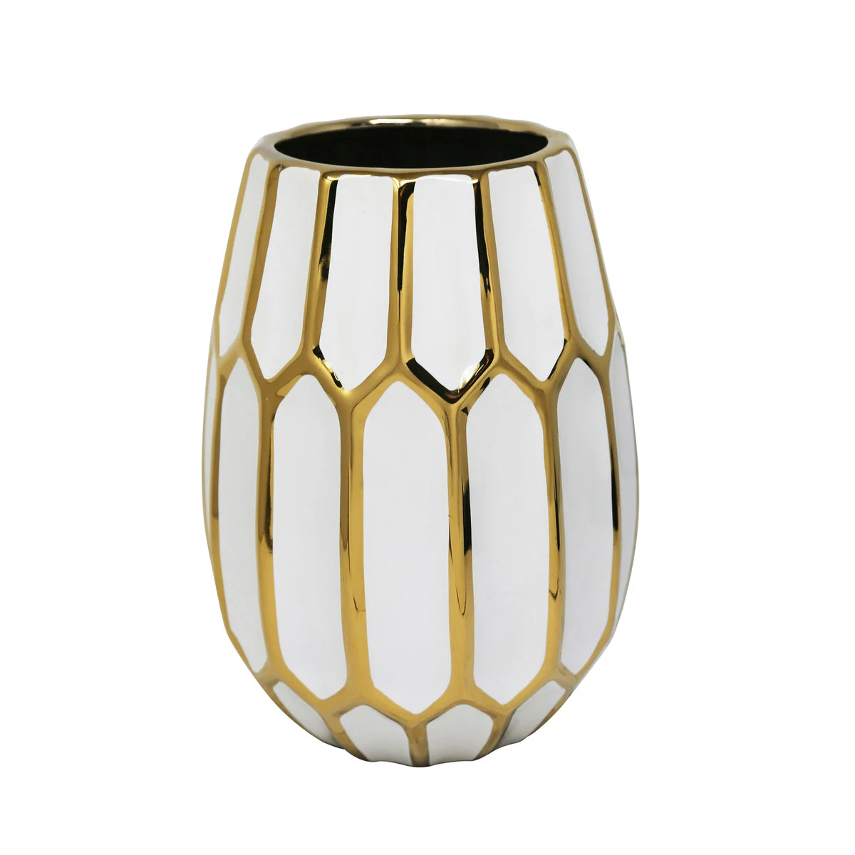 Sagebrook Home Ec, Ceramic Vase 9.5`` White/Gold