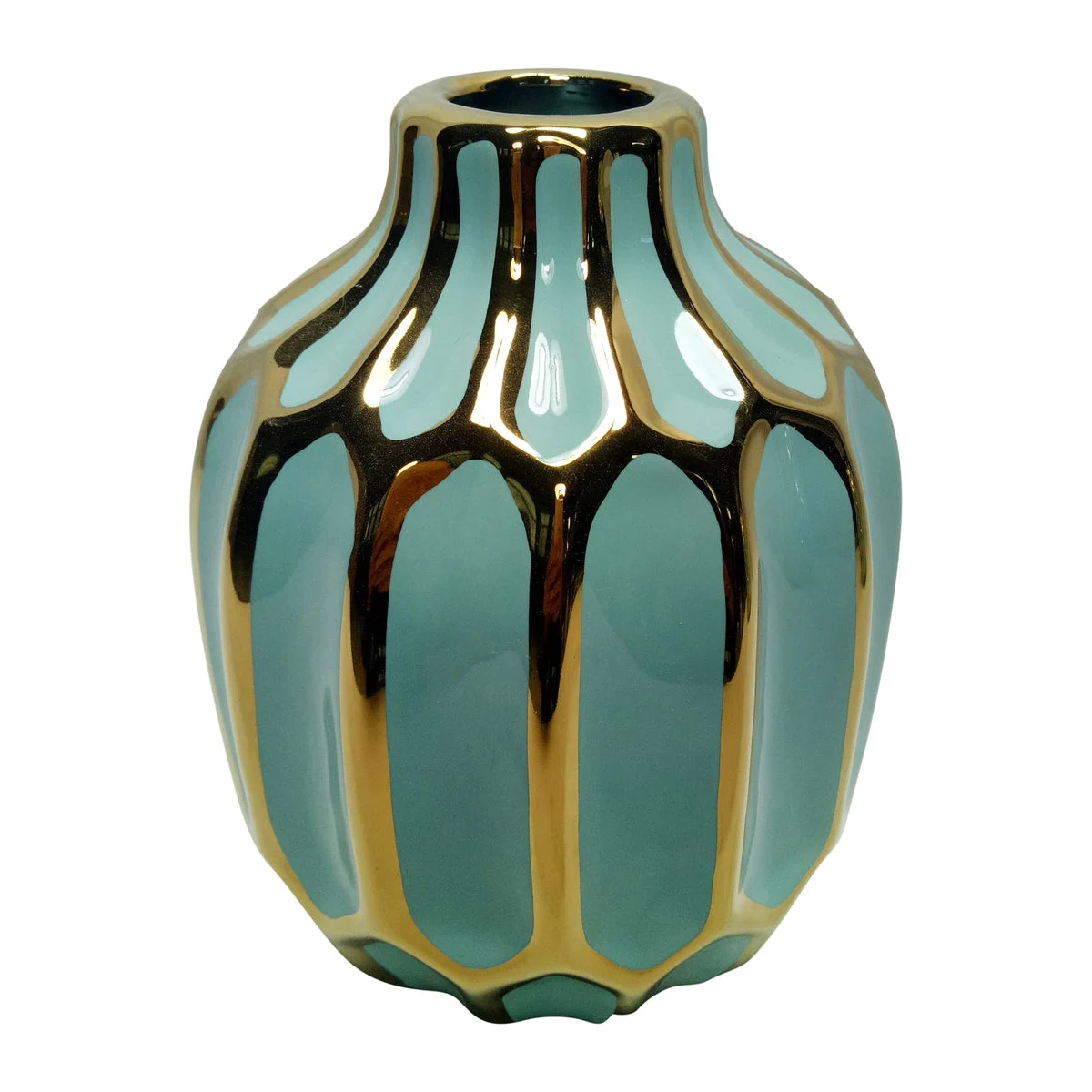 Sagebrook Home 13035-15 8" H Ceramic Decorative Vase, Green/Gold