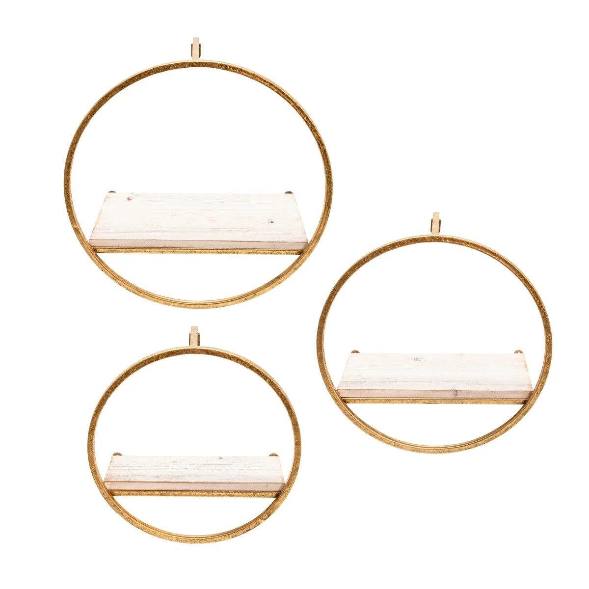 Sagebrook Home Set of 3 Metal & Wood Wall Shelves, Gold/White