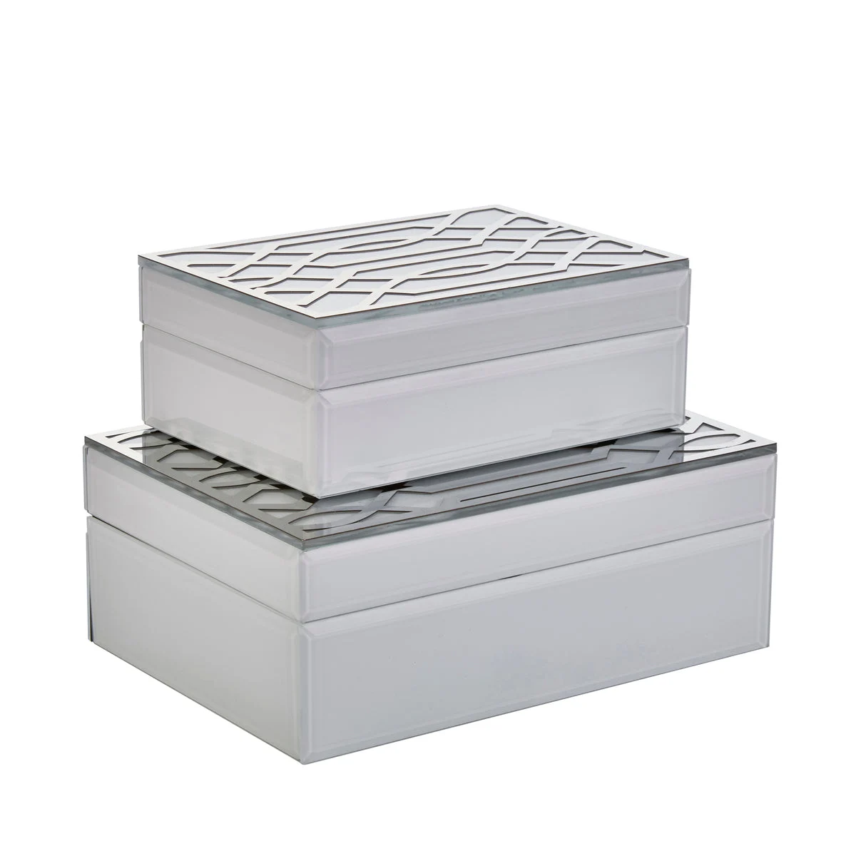 Sagebrook Home 13197-02 3.5" White/Silver Boxes, Set of 2