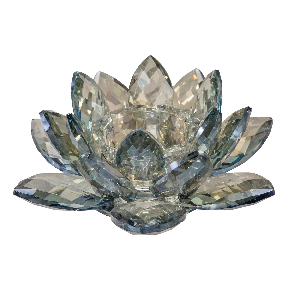 Sagebrook Home Crystal 8.25" Lotus Votive Holder, Blue