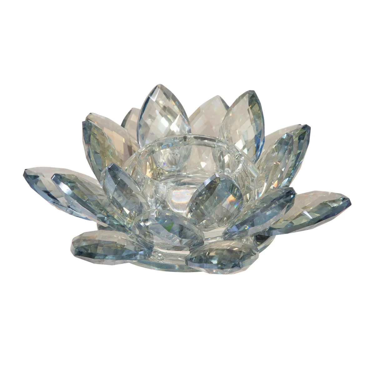 Sagebrook Home Crystal 6" Lotus Votive Holder, Blue