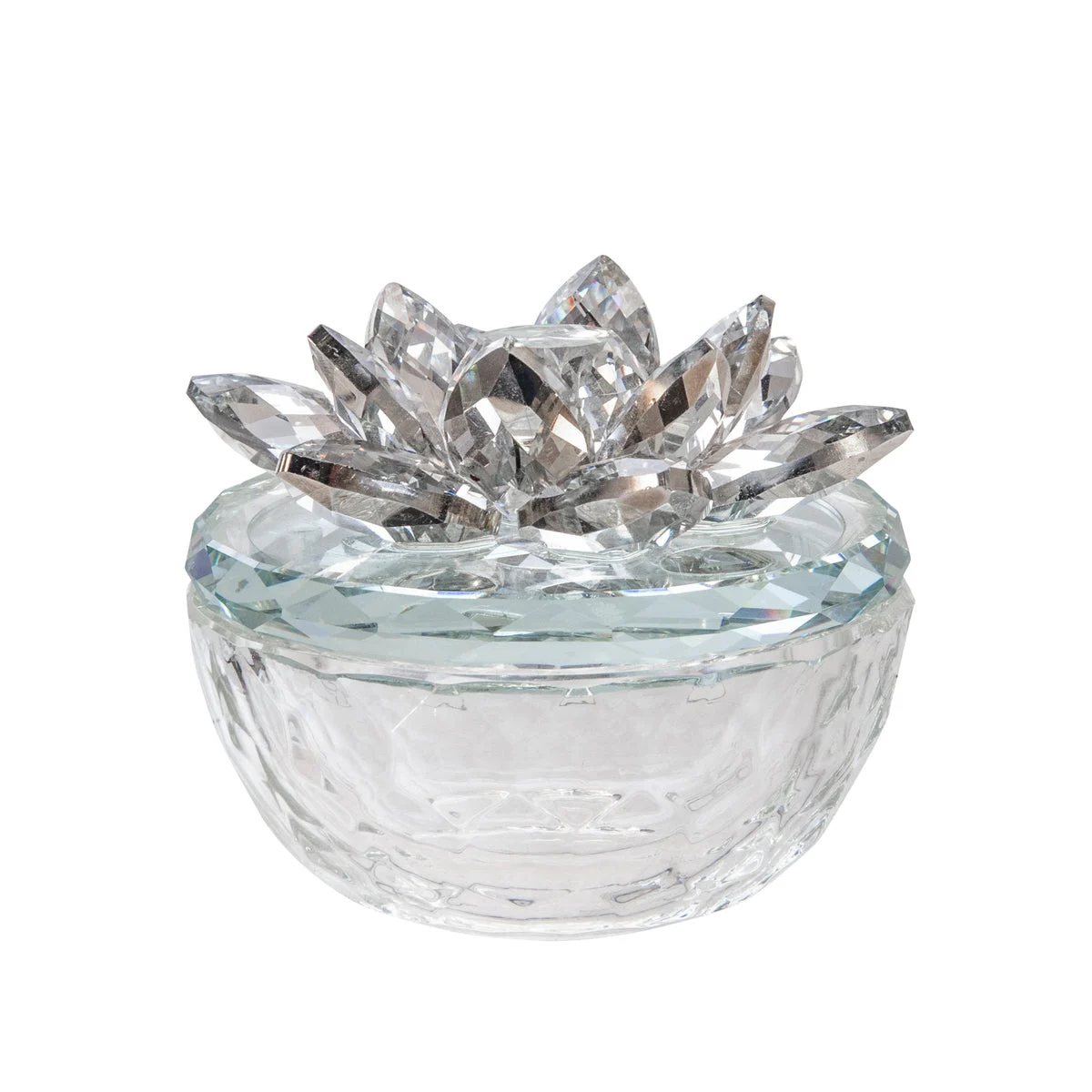 Sagebrook Home 13212-04 4" Glass Trinket Box Clear with Silver Lotus Top