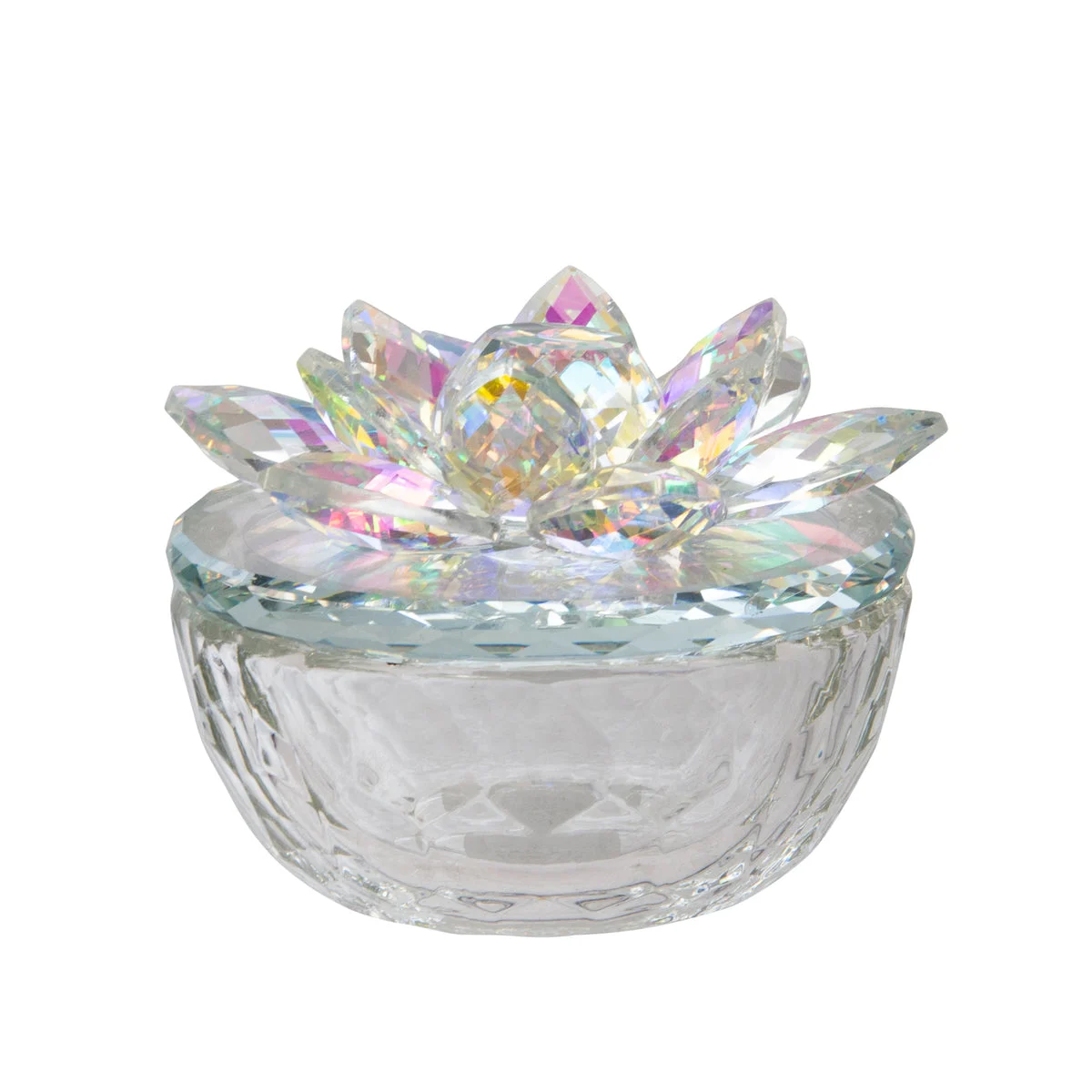 Sagebrook Home 13212-05 Glass Trinket Box Clear with Rainbow Color Lid, Glass