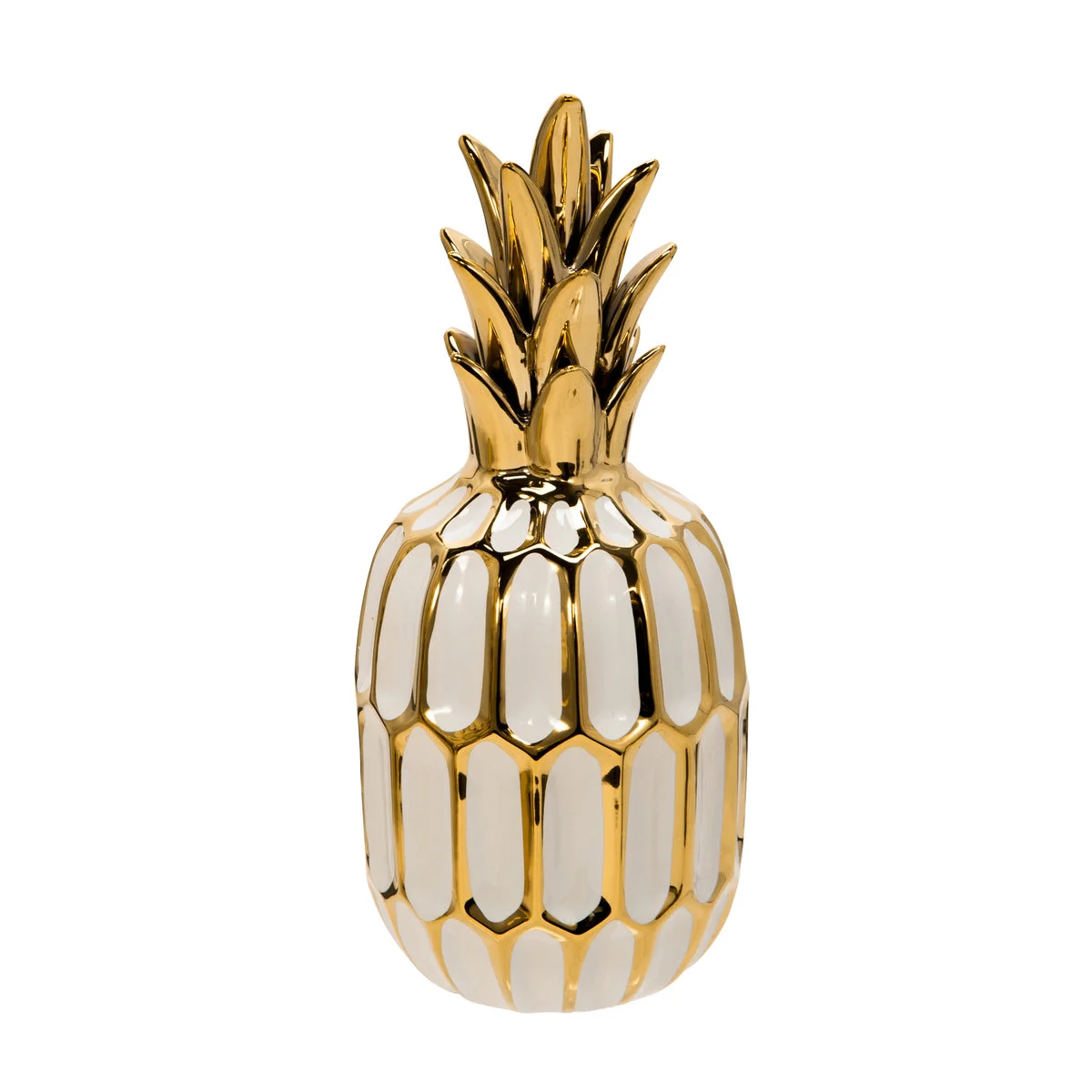 Sagebrook Home White/Gold Ceramic Pineapple 9.75"