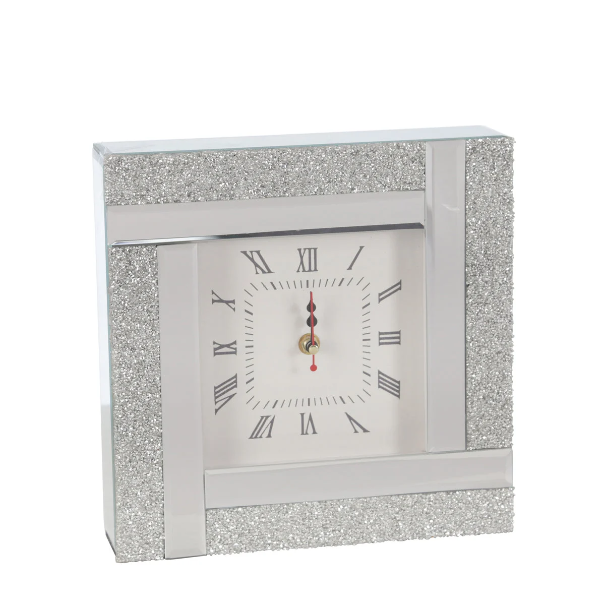 Sagebrook Home Mirrored 10`` Glittered Table Clock, Silver