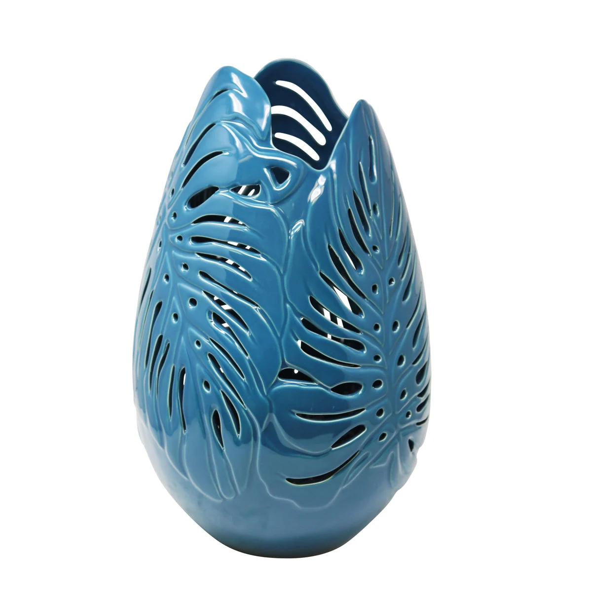 Sagebrook Home 13236-03 17.5" Blue Pierced Leaf Vase
