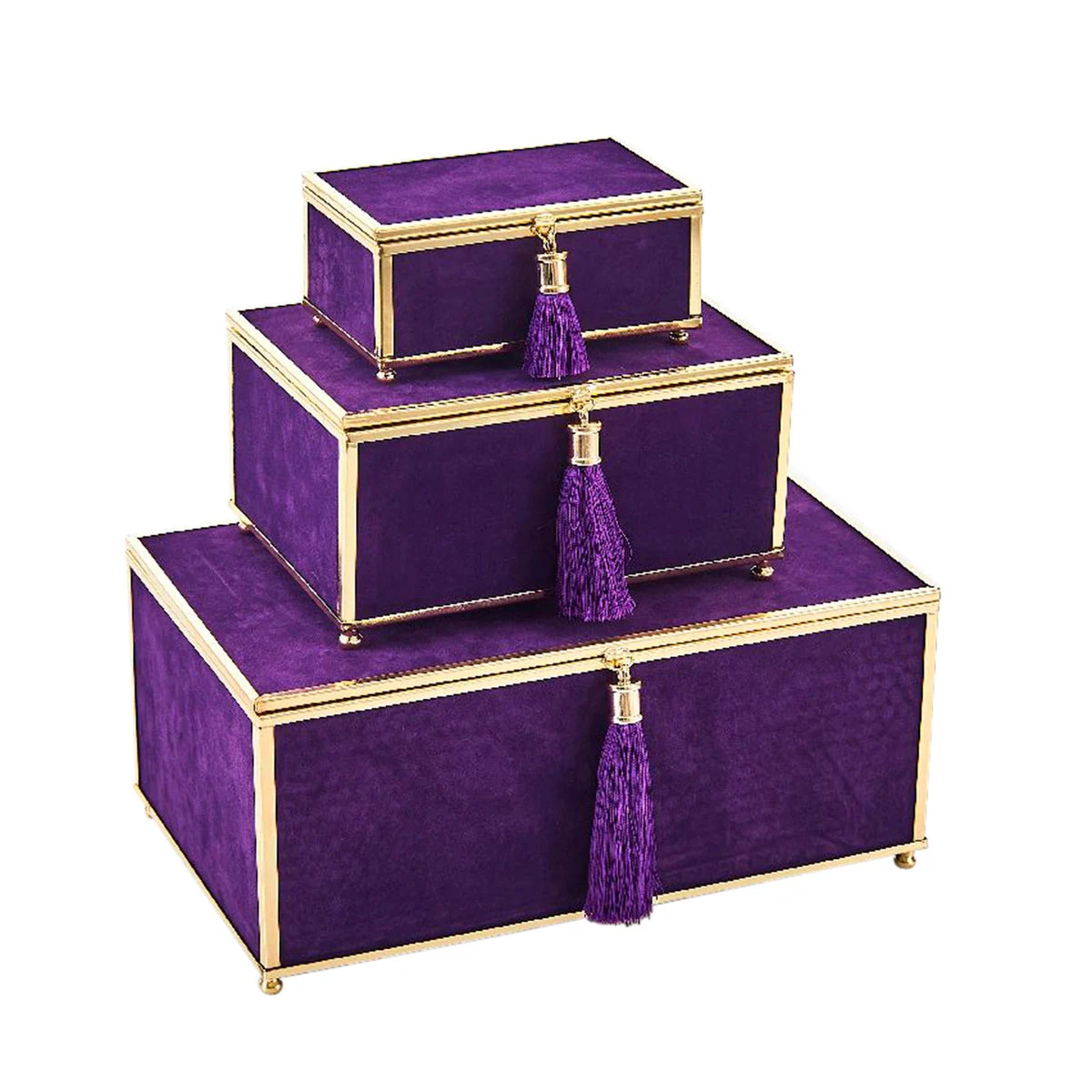 Sagebrook Home Set of 3 Purple Velveteen Boxes W/Tassel