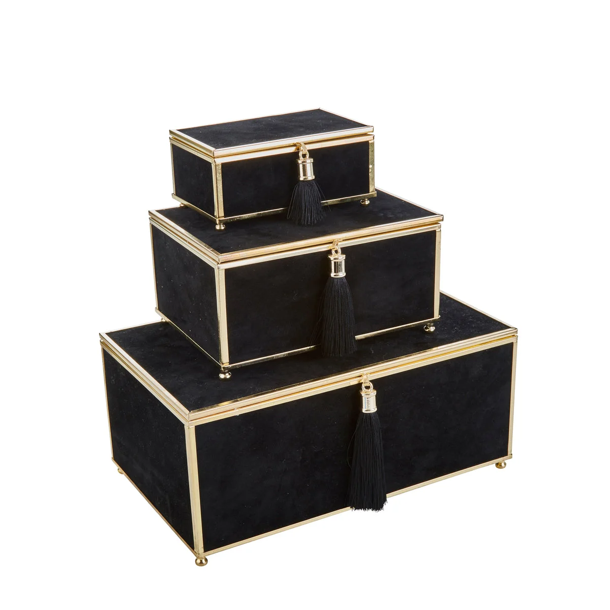 Sagebrook Home Set of 3 Black Velveteen Boxes W/ Tassel