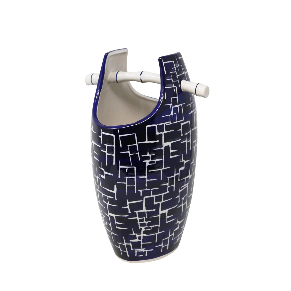 Sagebrook Home Blue/White Bamboo Handle Vase13.25``