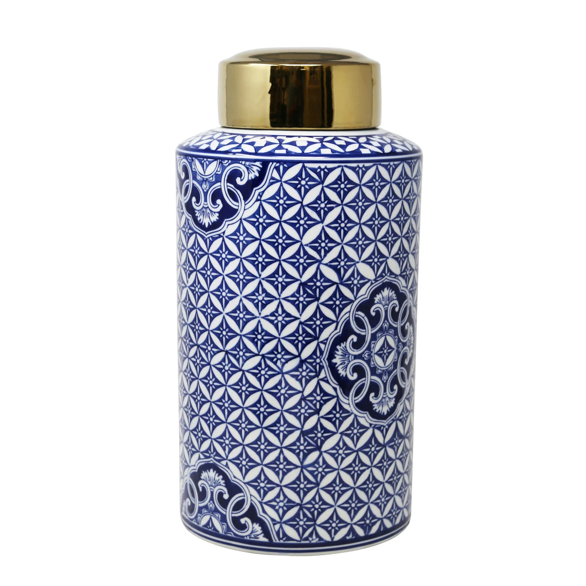 Sagebrook Home 13460-01 16" White/Blue Jar with Gold Top