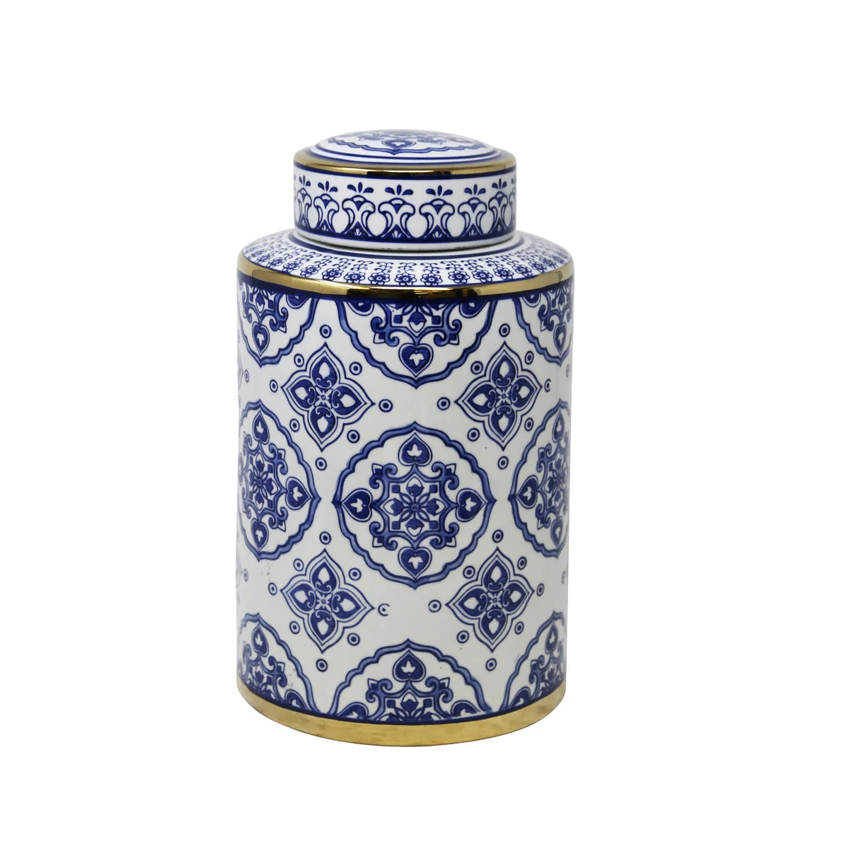 Sagebrook Home Ec White/Blue Jar W/ Gold Detail, 12``
