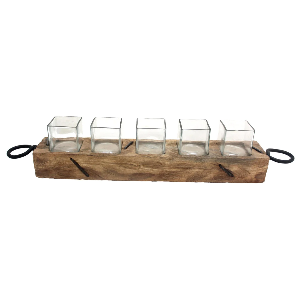 Sagebrook Home 13539 26" Ring Handle Wood/Glass Votive Holder