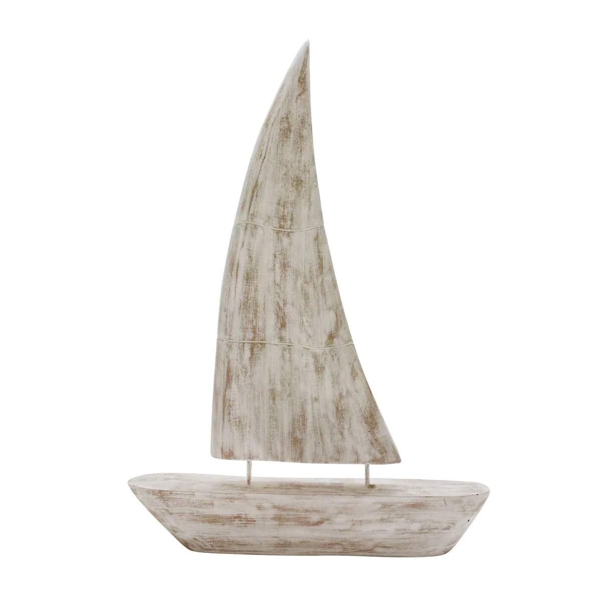 Sagebrook Home 13542-03 27" Mango Wood Sailboat, Whitewash