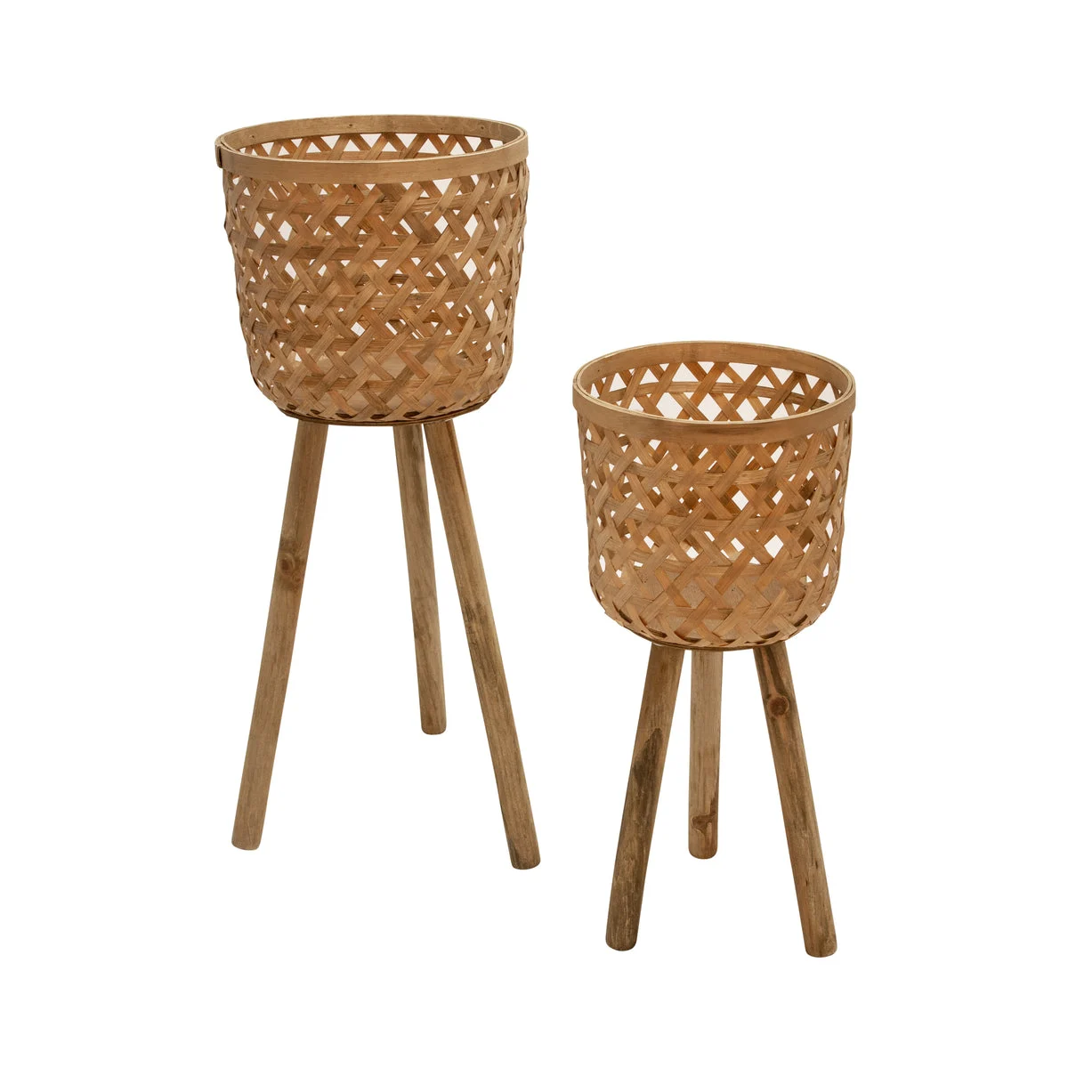 Sagebrook Home Set of 2 Bamboo Planters On Stands, Natural