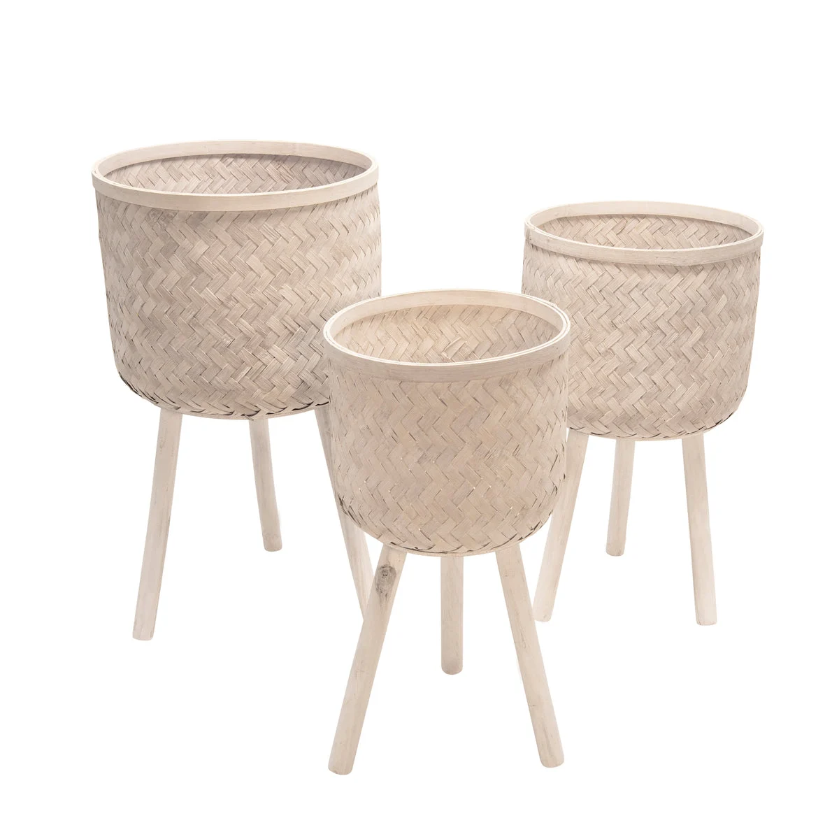 Sagebrook Home 13574-06 11"/13"/15" Bamboo Planters White Wash, Set of 3