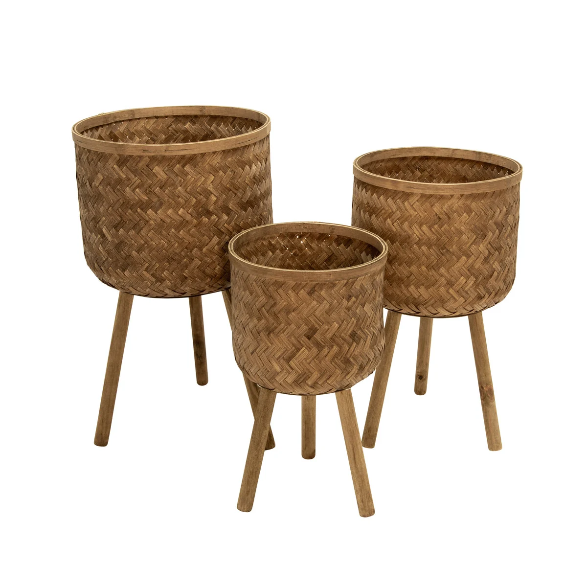 Sagebrook Home 13574-07 11"/13"/15" Bamboo Planters Brown, Set of 3