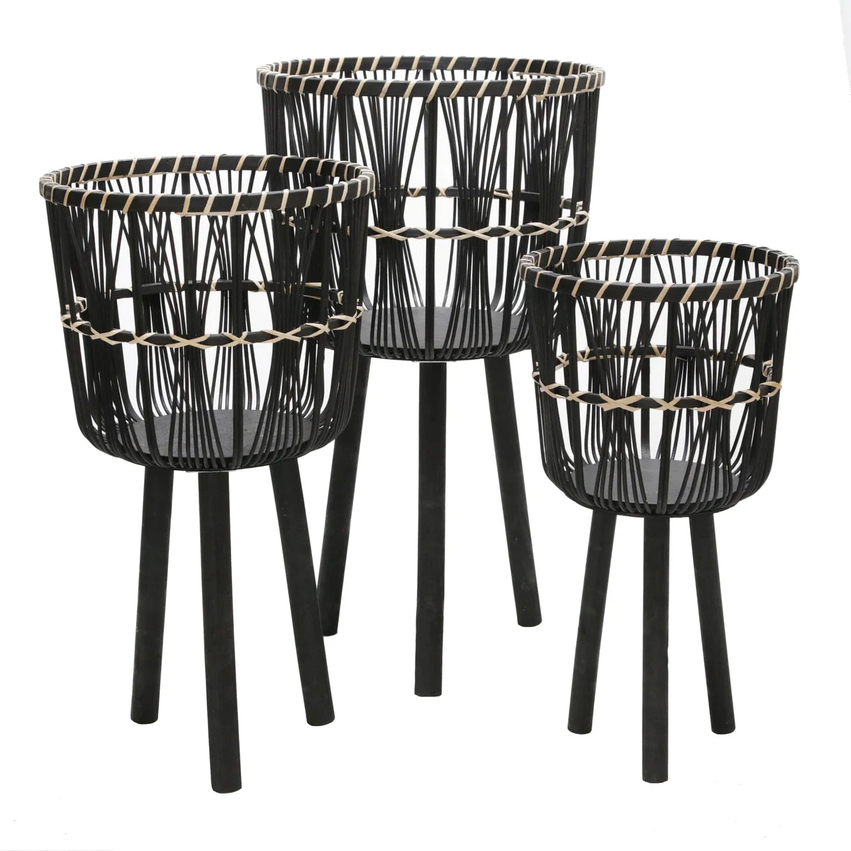 Sagebrook Home Set of 3 Bamboo Planters 11/13/15``, Black