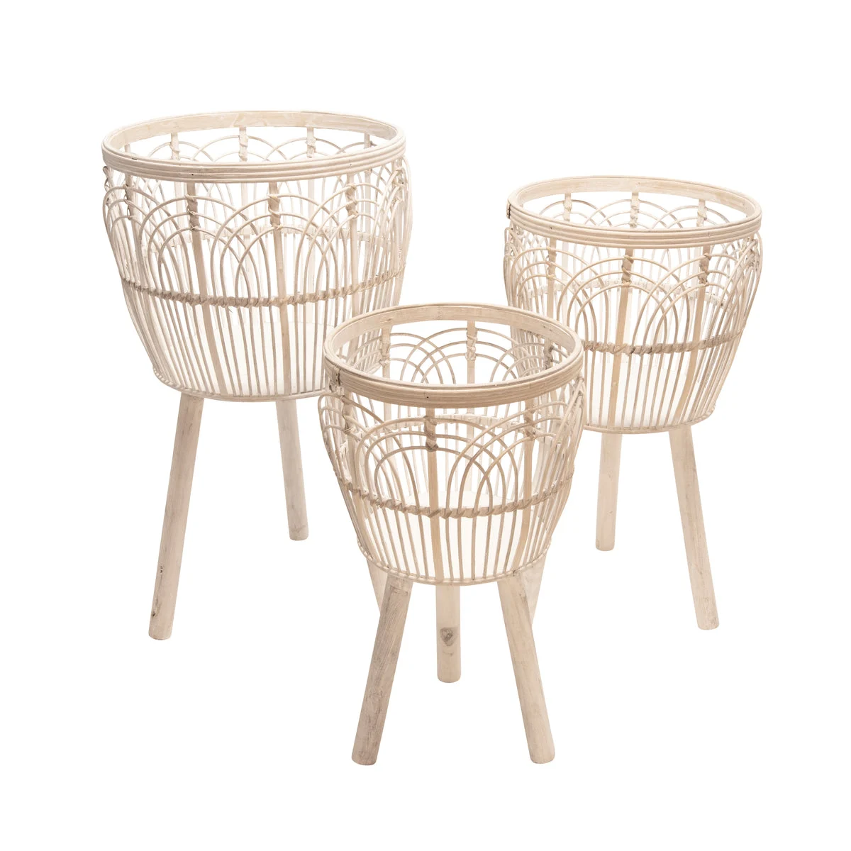 Sagebrook Home 13574-11 11"/13"/15" Bamboo Planters, White, Set of 3