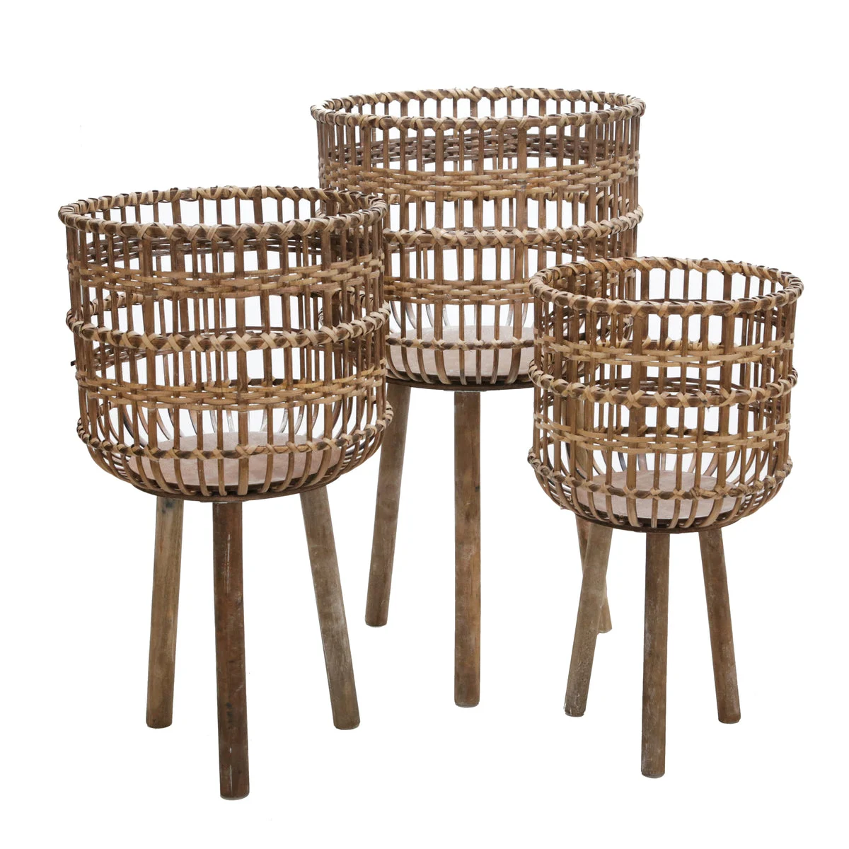 Sagebrook Home Set of 3 Bamboo Planters 11/13/15", Brown