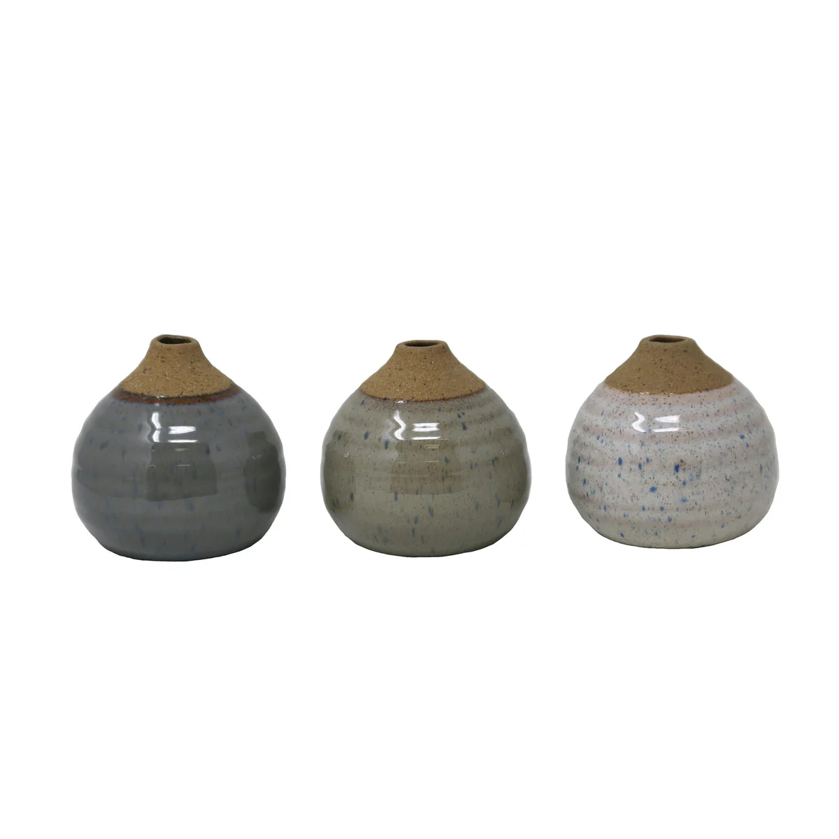Sagebrook Home Set of 3 Glazed Bud Vases, Green/Beige