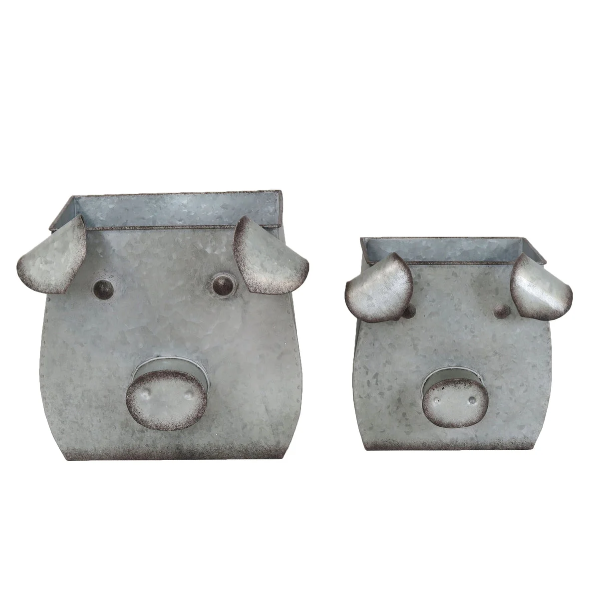 Sagebrook Home Set of 2 Tin Pig Planters