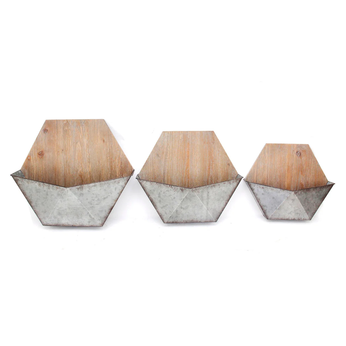 Sagebrook Home Ec Set of 3 Wood/Silver Wall Planters