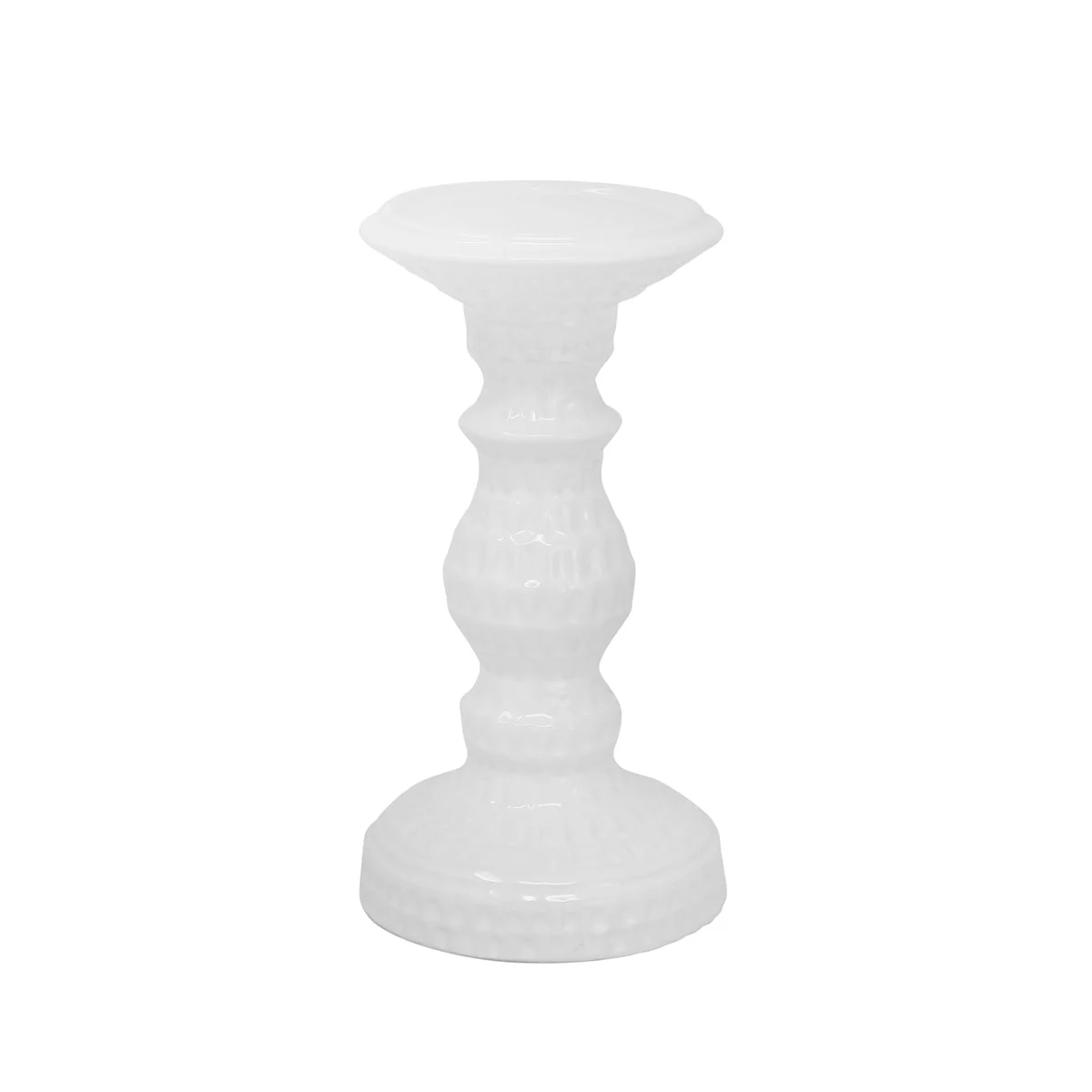 Sagebrook Home Dimpled White Candle Holder 8"