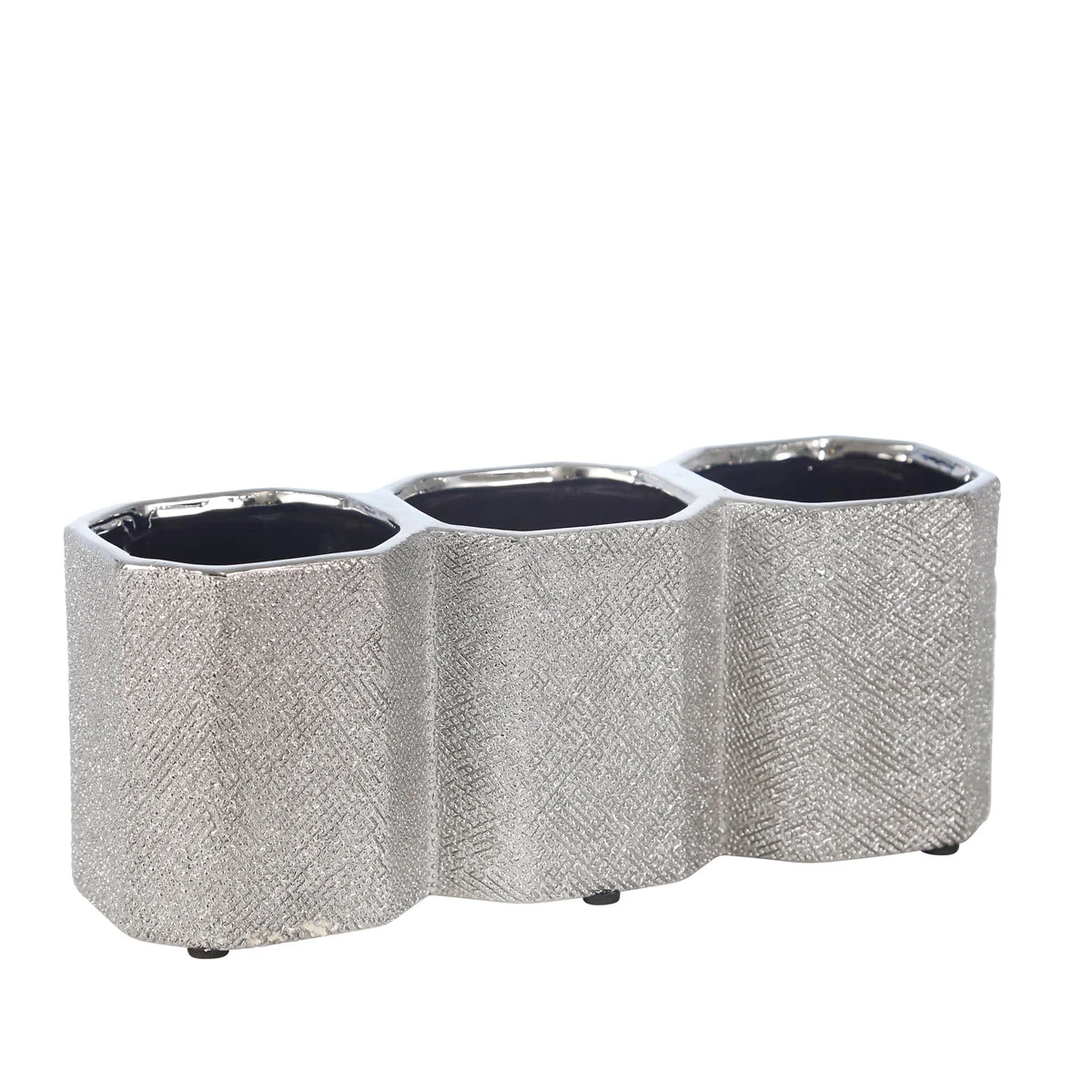 Sagebrook Home Ceramic 4`` 3-Cup Pencil Holder, Silver