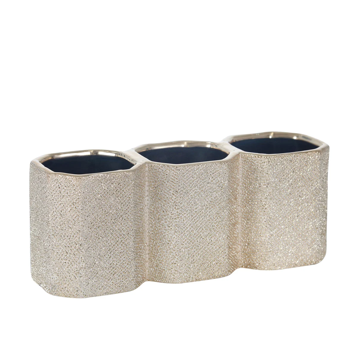 Sagebrook Home Ceramic 4`` 3-Cup Pencil Holder, Champagne