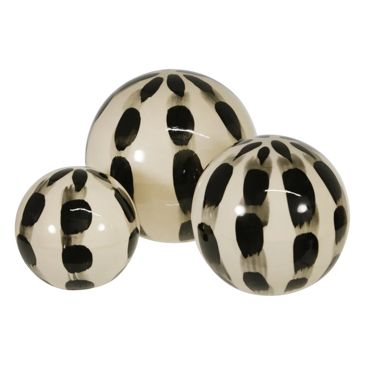 Sagebrook Home Set of 3 Ceramic Painted Orbs 3/4/5``, Black/White