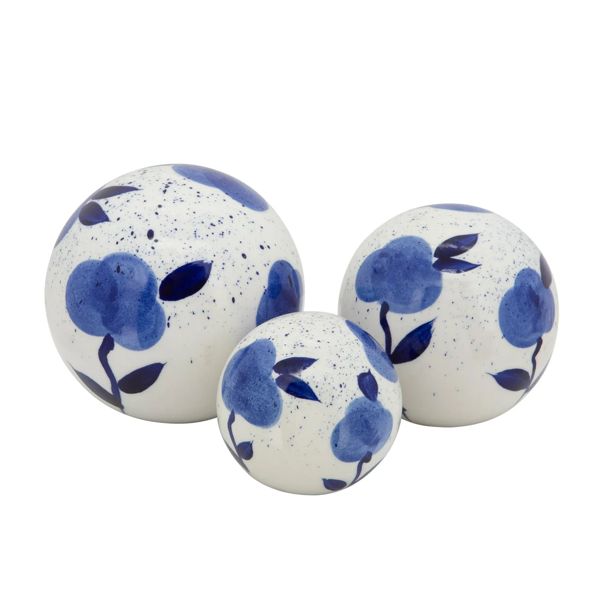 Sagebrook Home Set of 3 Flower Painted Orbs, 3/4/5`` Blue