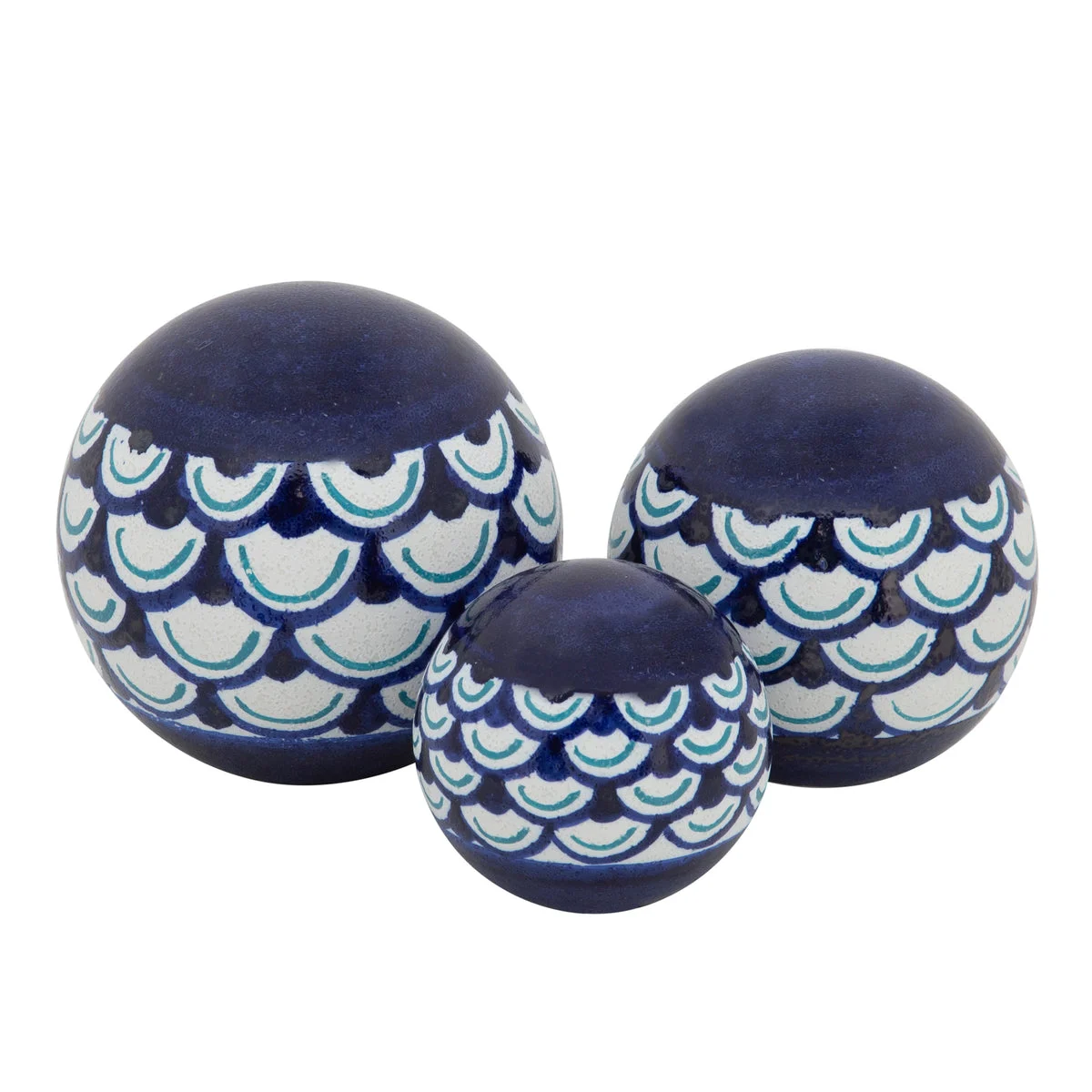 Sagebrook Home Set of 3 Painted Orbs, 3/4/5`` Blue
