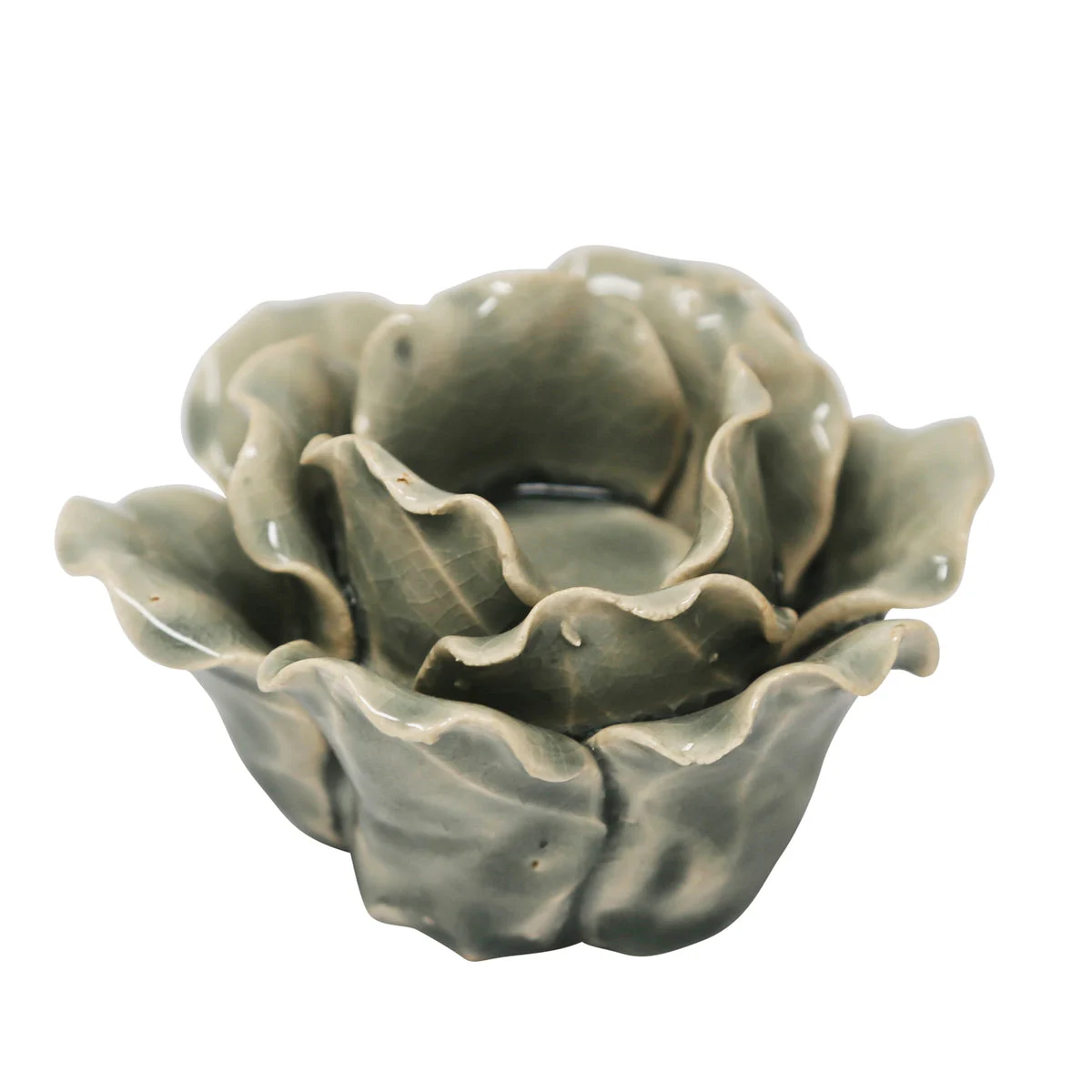 Sagebrook Home 13858-02 5" Ceramic Rose Tealight Holder, Lt Blue