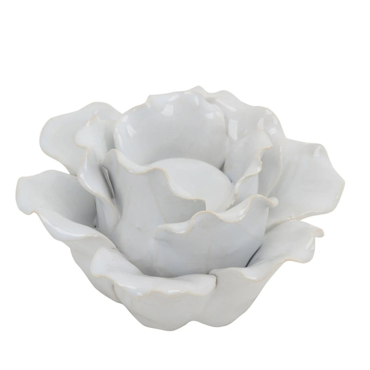 Sagebrook Home 13858-04 6" Ceramic Rose Tealight Holder, White